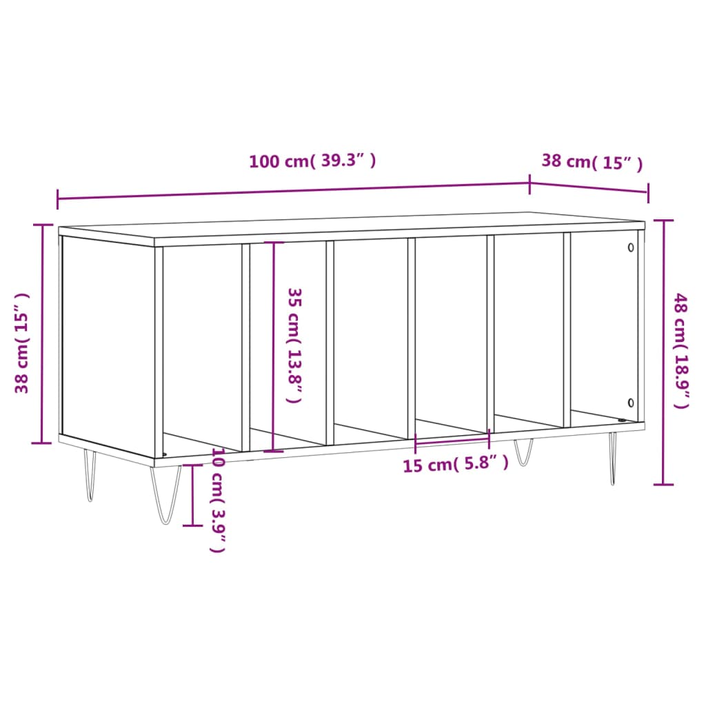 vidaXL Stereobänk rökfärgad ek 100x38x48 cm konstruerat trä