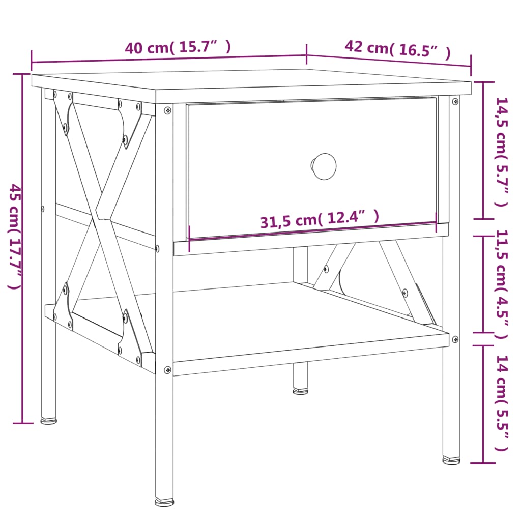 vidaXL Sängbord 2 st brun ek 40x42x45 cm konstruerat trä