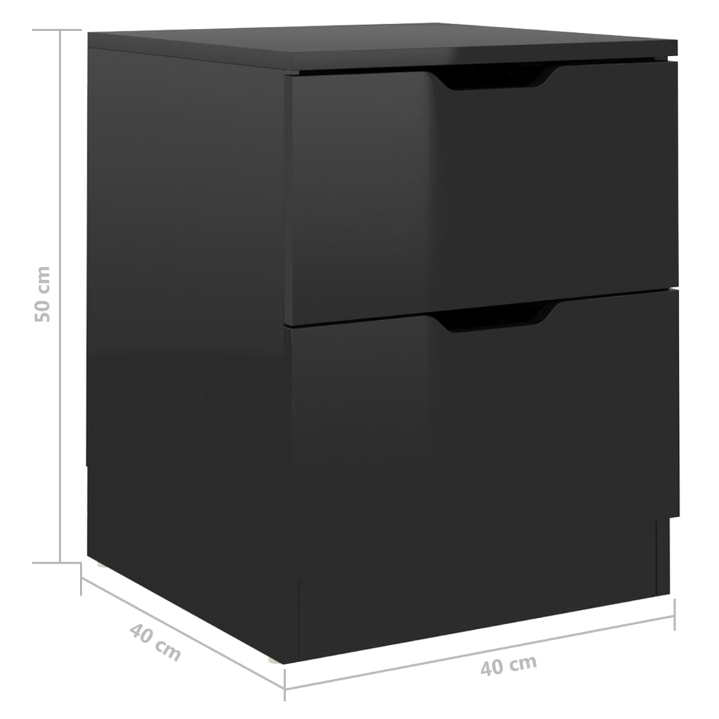 vidaXL Sängbord 2 st svart högglans 40x40x50 cm konstruerat trä