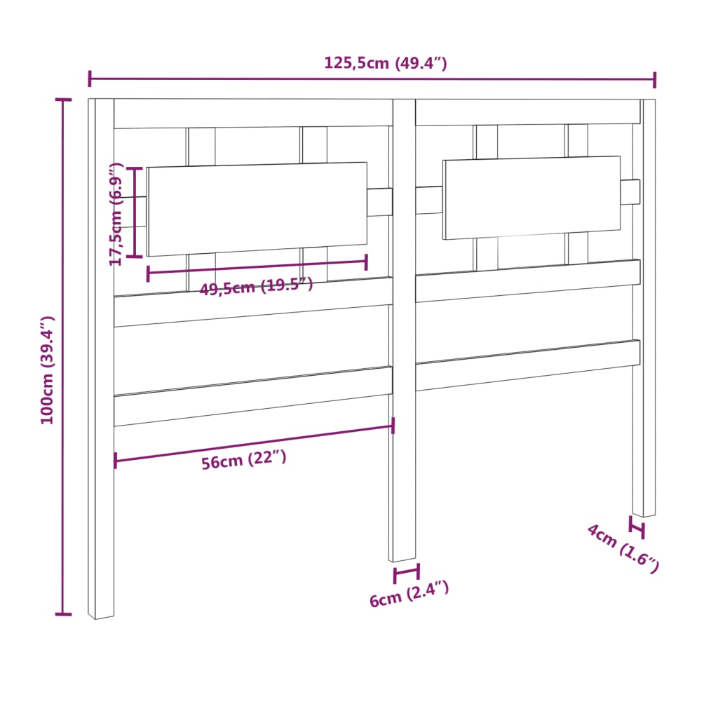 vidaXL Sänggavel honungsbrun 125,5x4x100 cm massiv furu