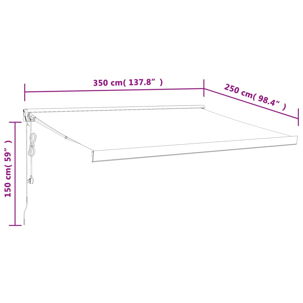 vidaXL Markis infällbar antracit 3,5x2,5 m tyg&aluminium