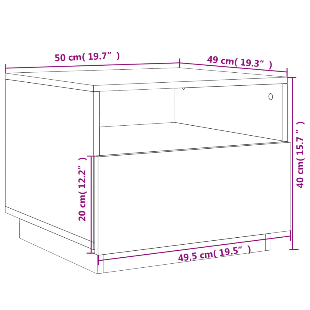 vidaXL Soffbord med LED svart 50x49x40 cm