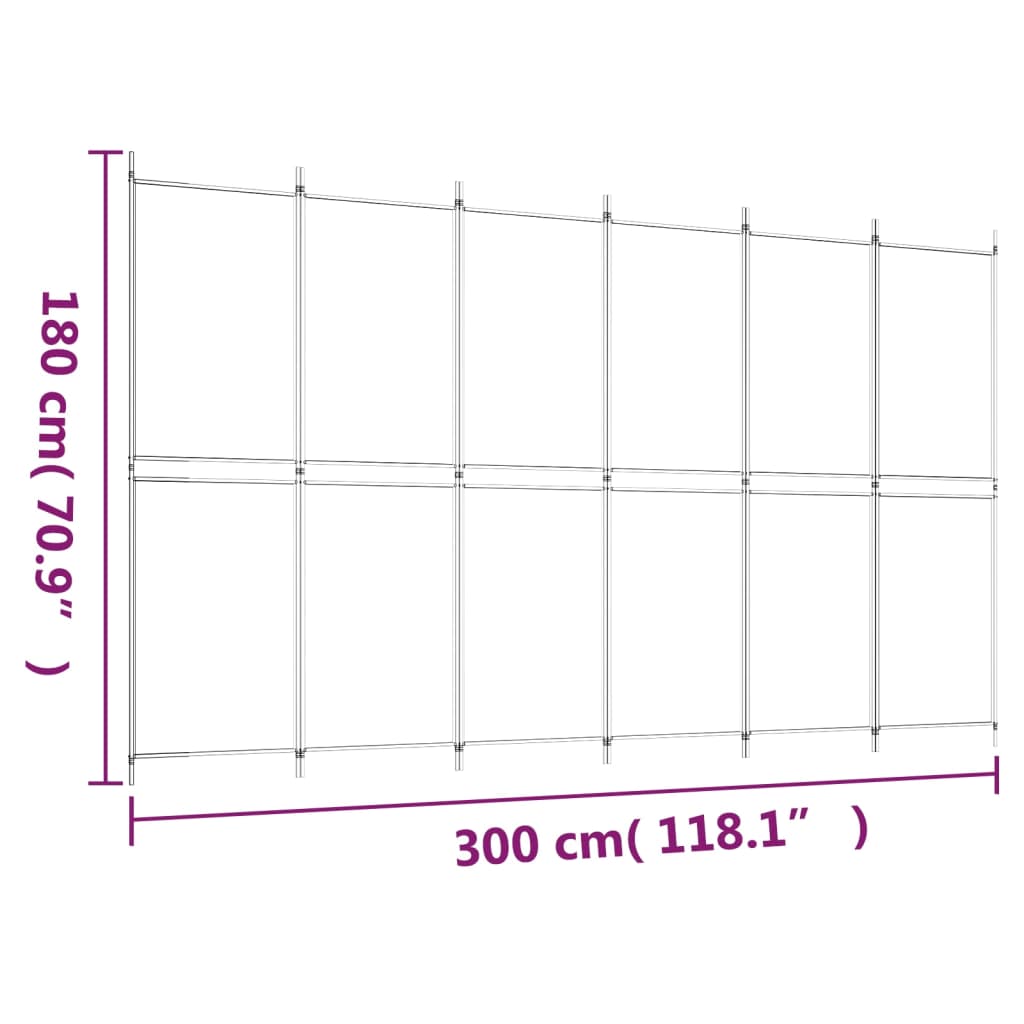 vidaXL Rumsavdelare 6 paneler vit 300x180 cm tyg