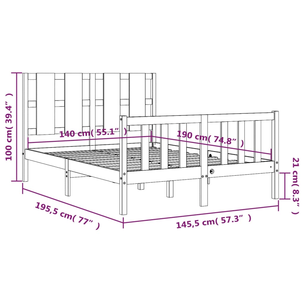 vidaXL Sängram med huvudgavel 140x190 cm massivt trä