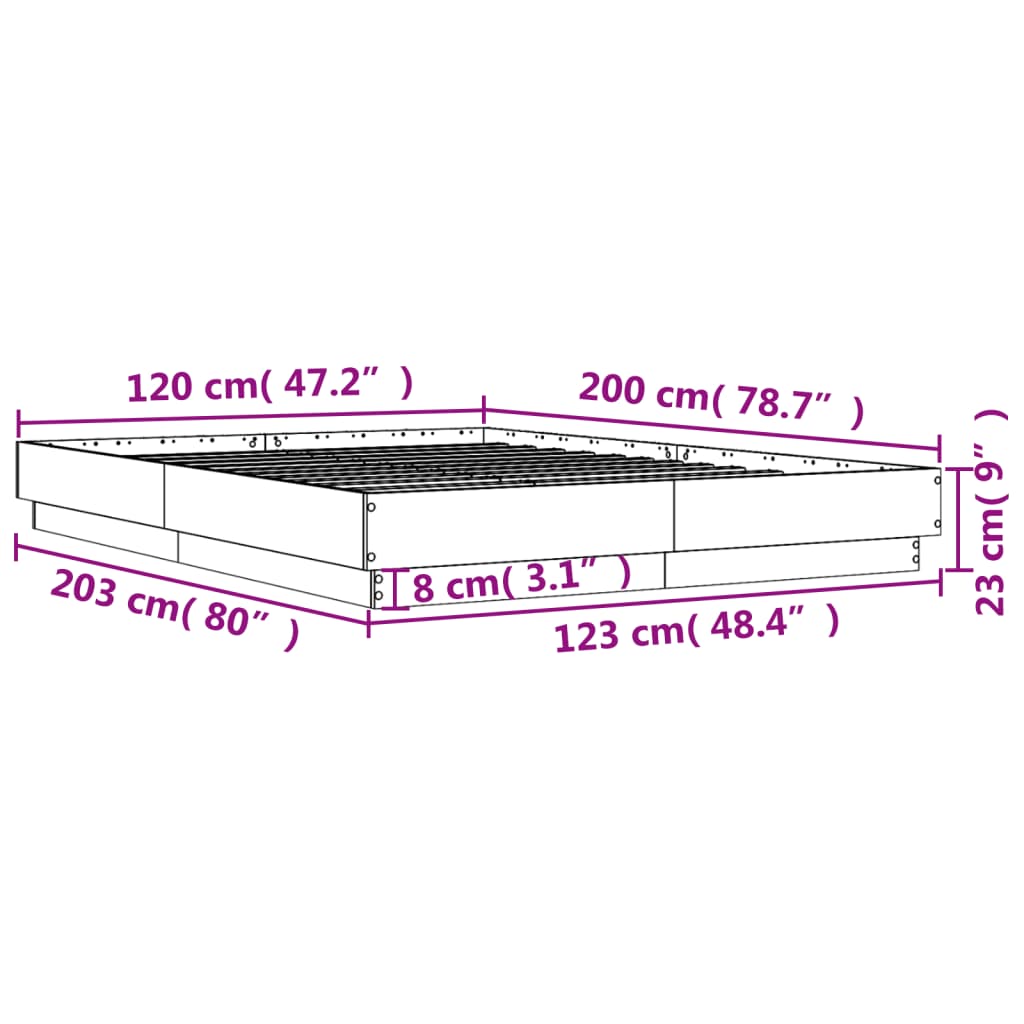 vidaXL Sängram brun ek 120x200 cm konstruerat trä