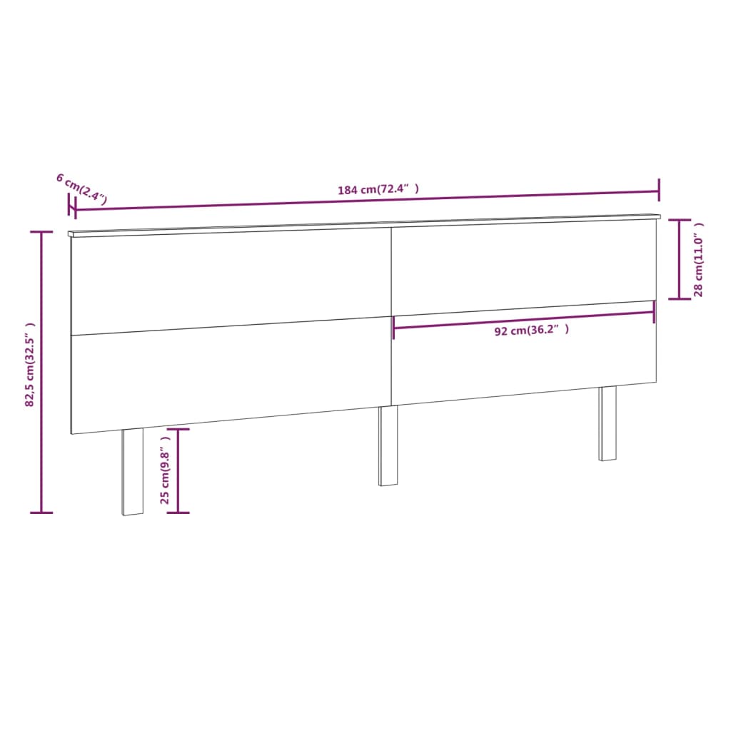 vidaXL Sänggavel svart 184x6x82,5 cm massiv furu