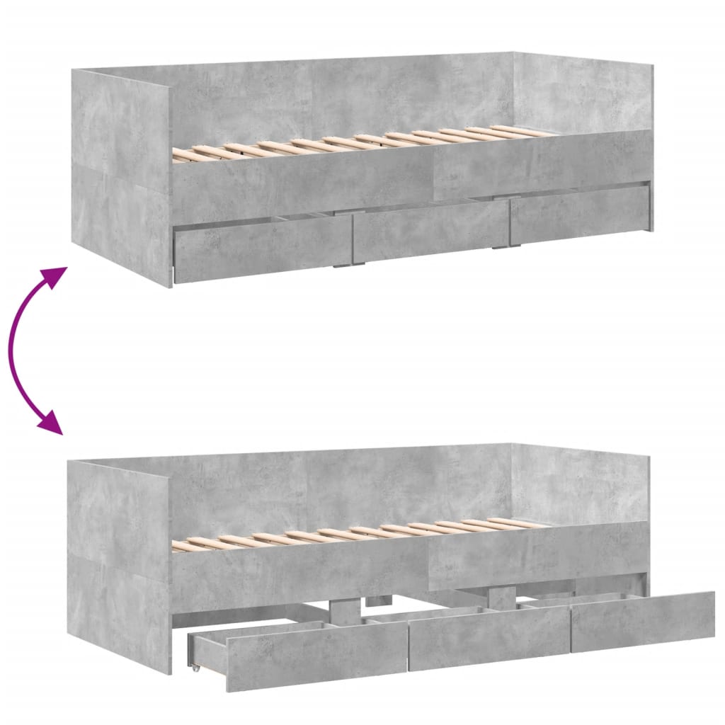 vidaXL Dagbädd med lådor utan madrass betonggrå 75x190 cm