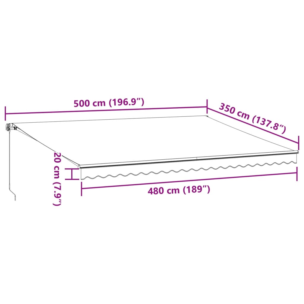 vidaXL Markis manuellt infällbar brun 500x350 cm