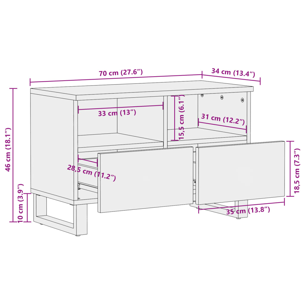 vidaXL Tv-bänk 70x34x46 cm massivt akaciaträ