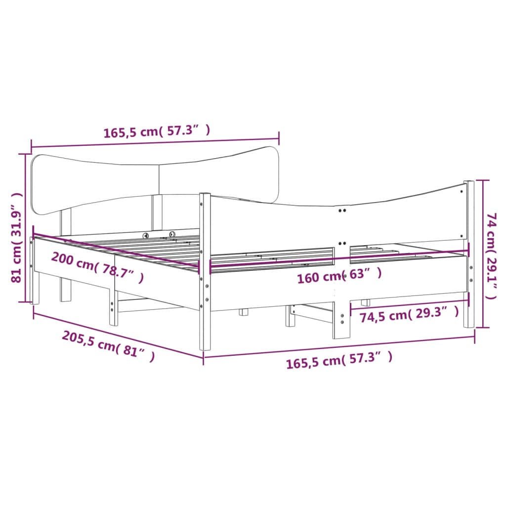 vidaXL Sängram utan madrass vit 160x200 cm massiv furu