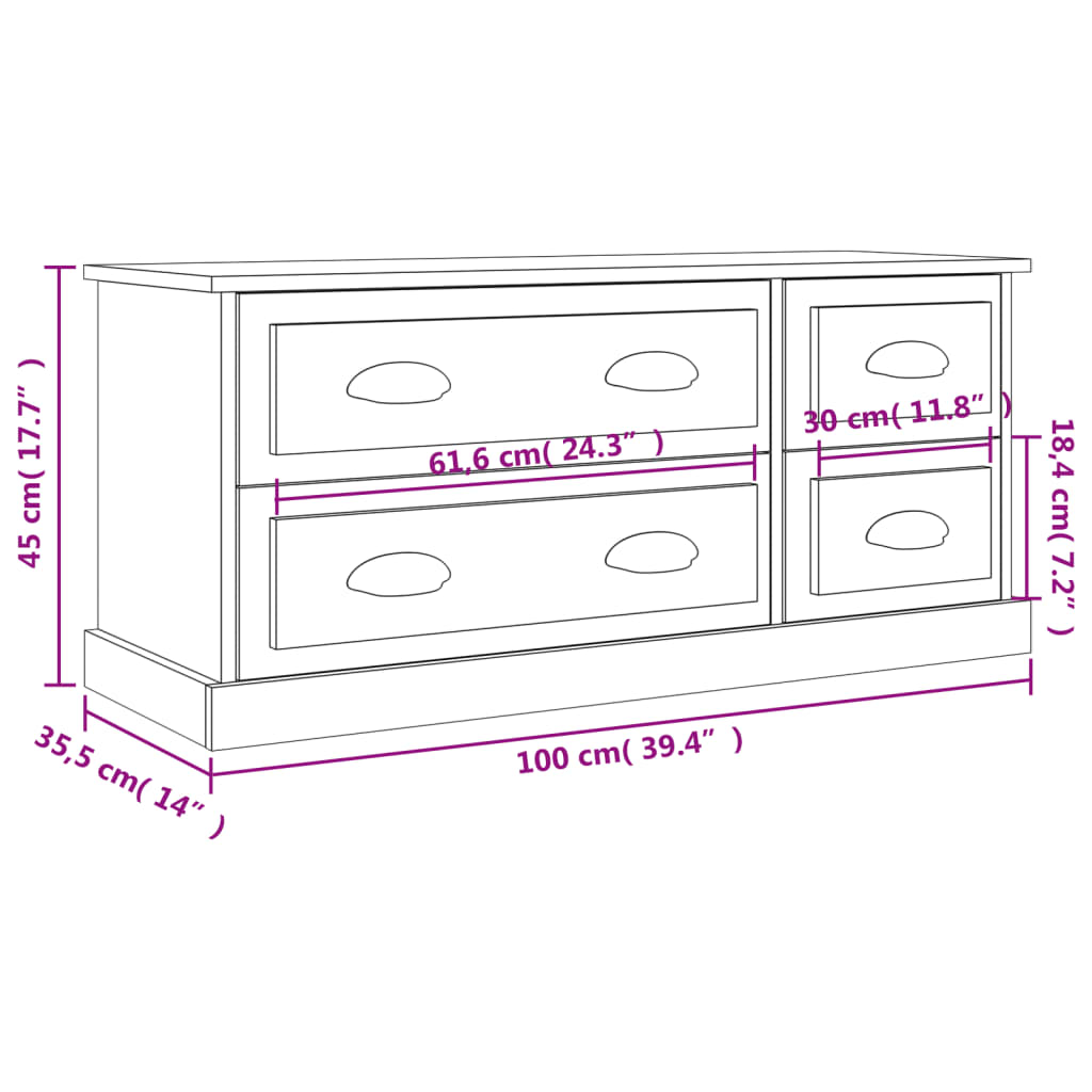 vidaXL Tv-bänk grå sonoma 100x35,5x45 cm konstruerat trä