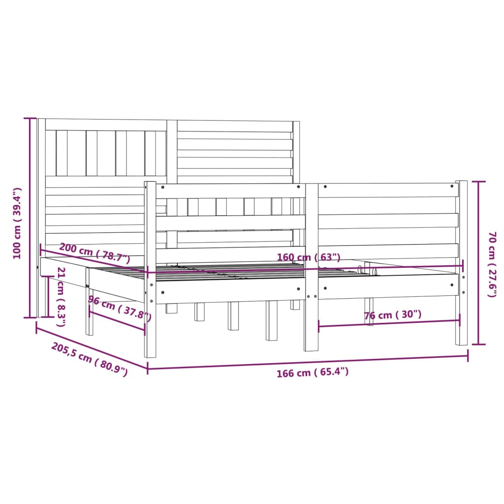 vidaXL Sängram utan madrass massivt trä 160x200cm