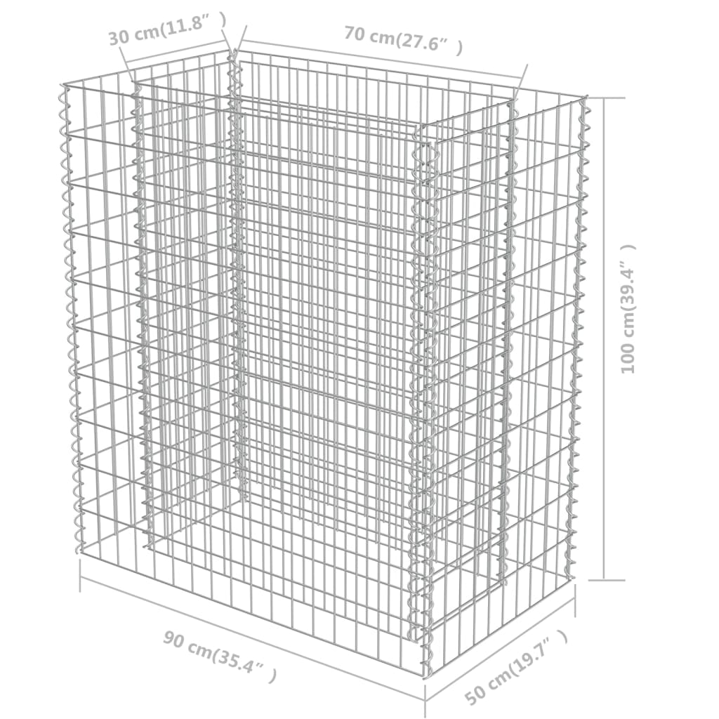 vidaXL Planteringsgabion upphöjd galvaniserat stål 90x50x100 cm