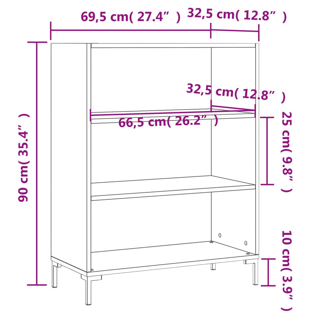 vidaXL Bokhylla vit högglans 69,5x32,5x90 cm konstruerat trä