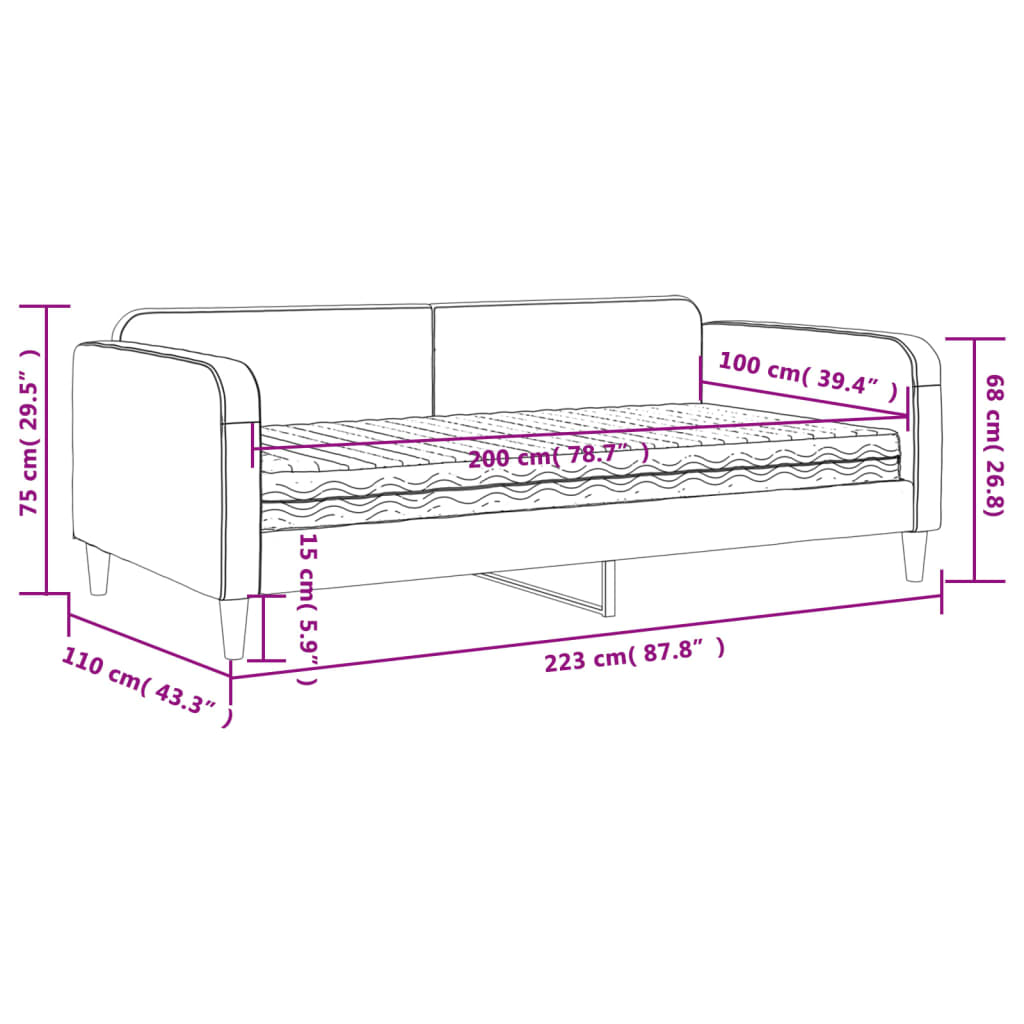 vidaXL Dagbädd med madrass mörkgrå 100x200 cm tyg