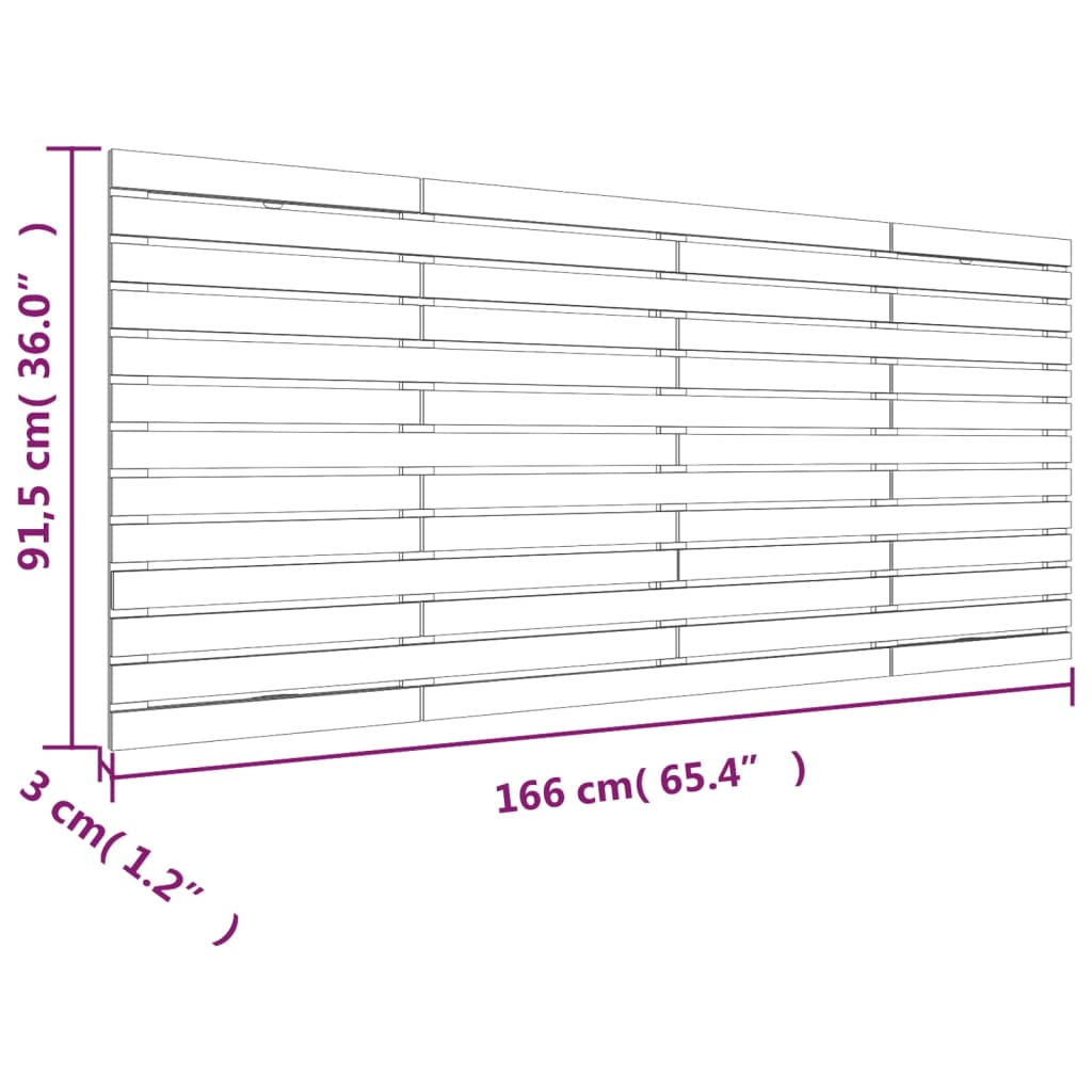 vidaXL Väggmonterad huvudgavel vit 166x3x91,5 cm massiv furu