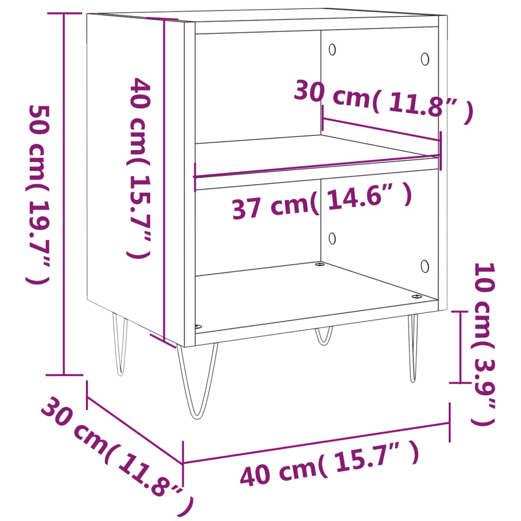 vidaXL Sängbord rökfärgad ek 40x30x50 cm konstruerat trä