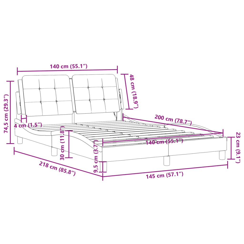 vidaXL Sängram med huvudgavel vit 140x200 cm konstläder