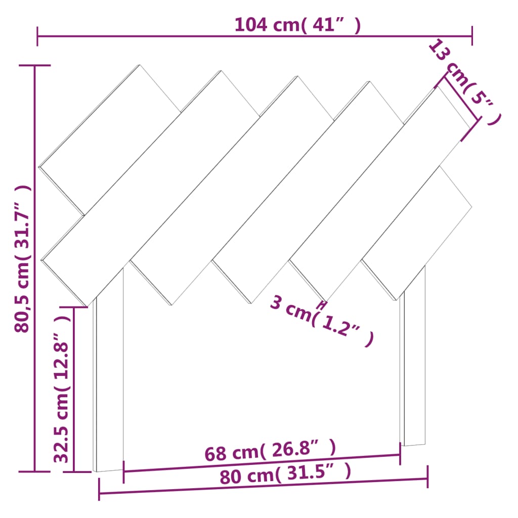 vidaXL Sänggavel svart 104x3x80,5 cm massiv furu