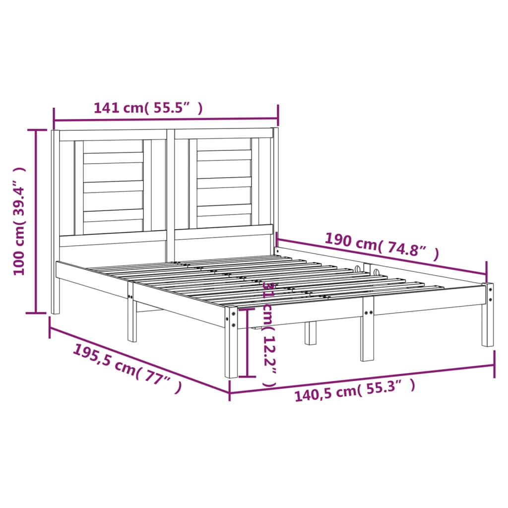 vidaXL Sängram vit massiv furu 135x190 cm