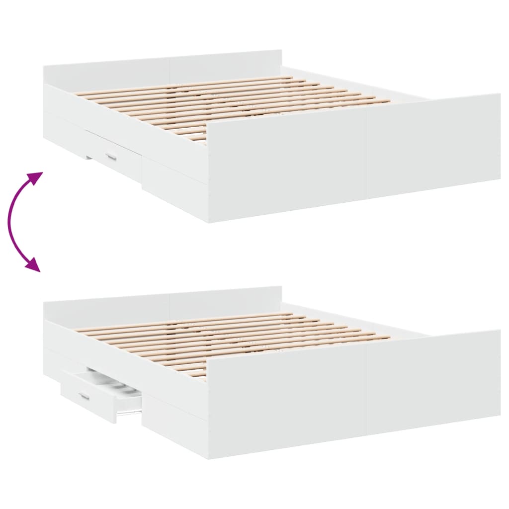 vidaXL Sängram med lådor vit 160x200 cm konstruerat trä