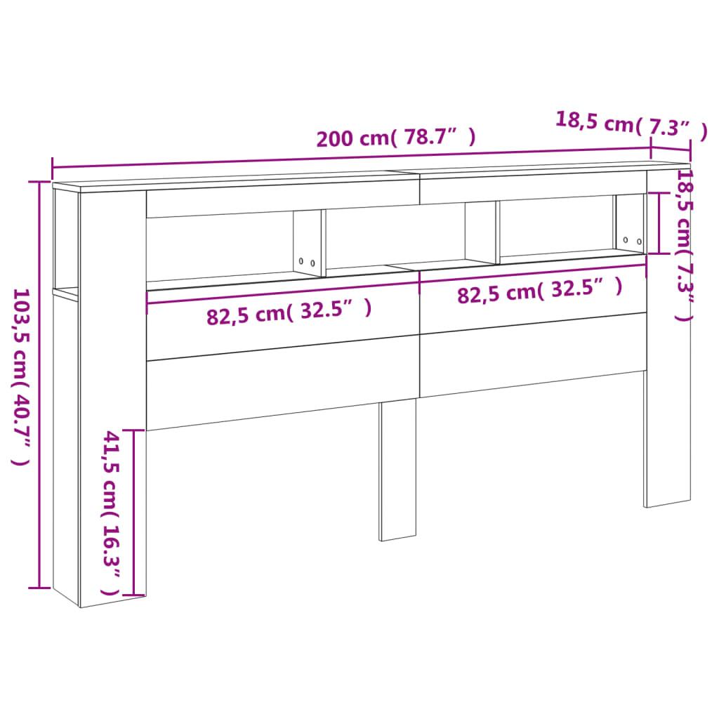 vidaXL Sänggavel LED sonoma-ek 200x18,5x103,5 cm konstruerat trä