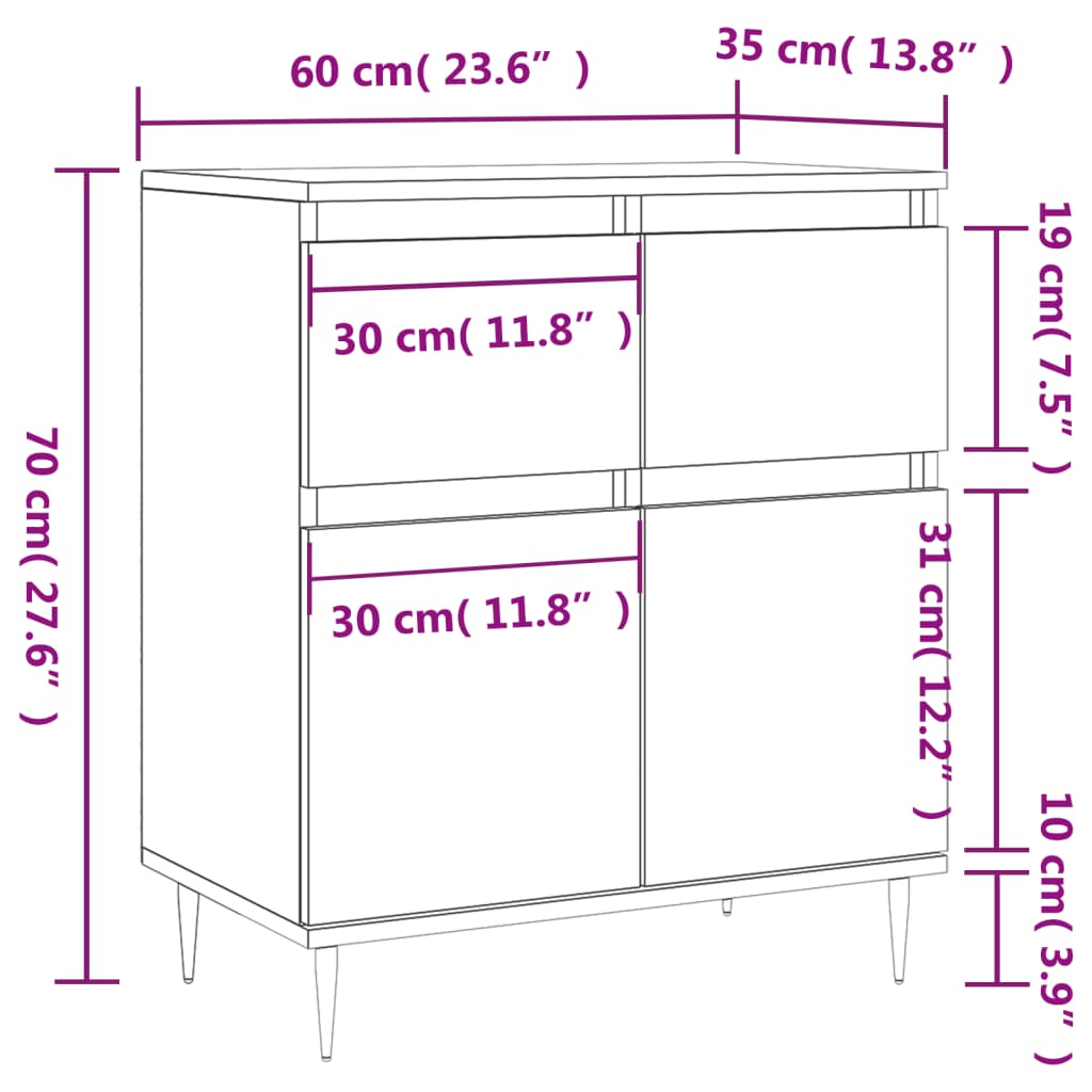 vidaXL Byrå sonoma-ek 60x35x70 cm konstruerat trä