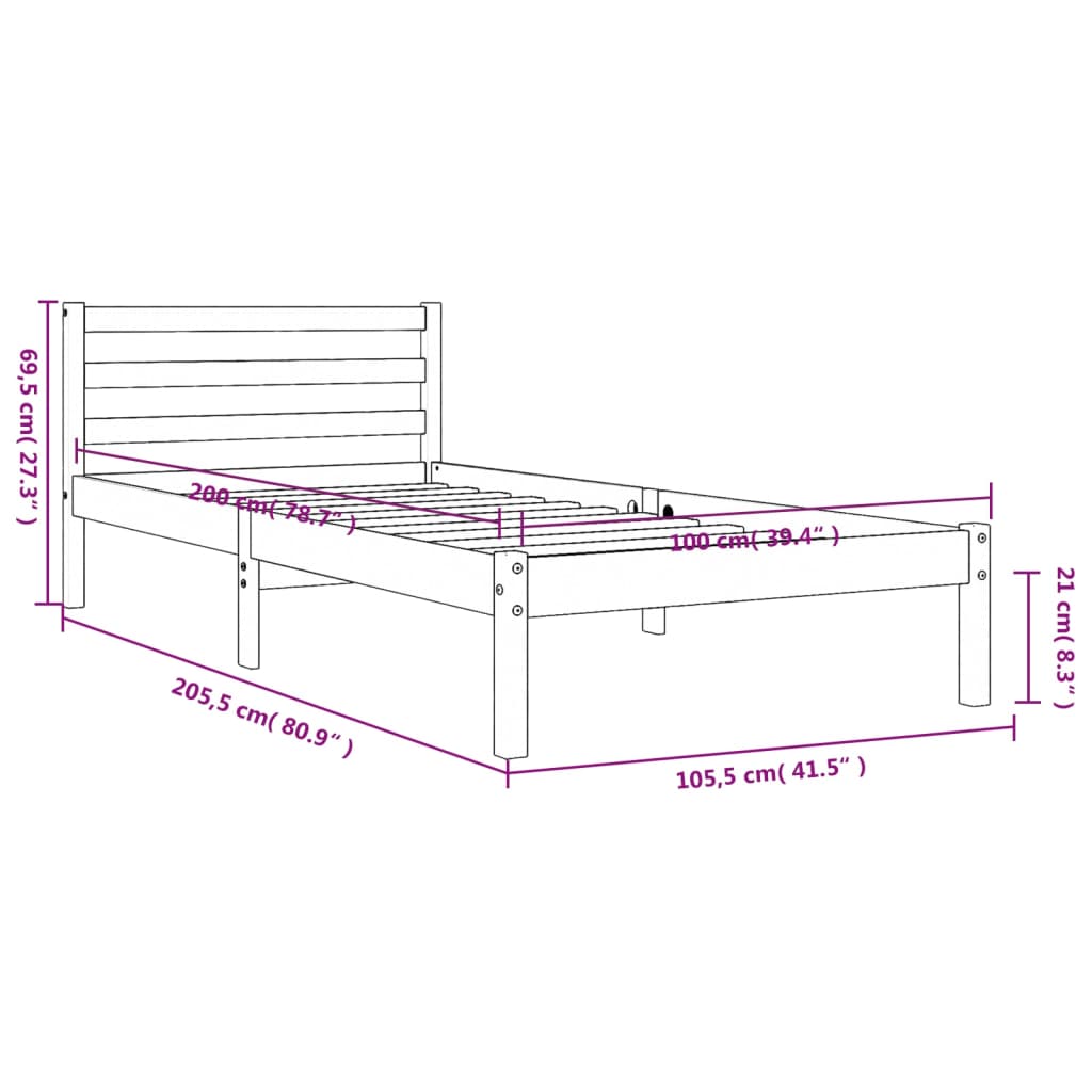 vidaXL Sängram utan madrass vaxbrun 100x200 cm massiv furu