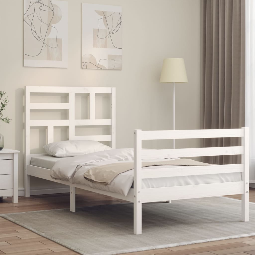 vidaXL Sängram med sänggavel vit massivt trä