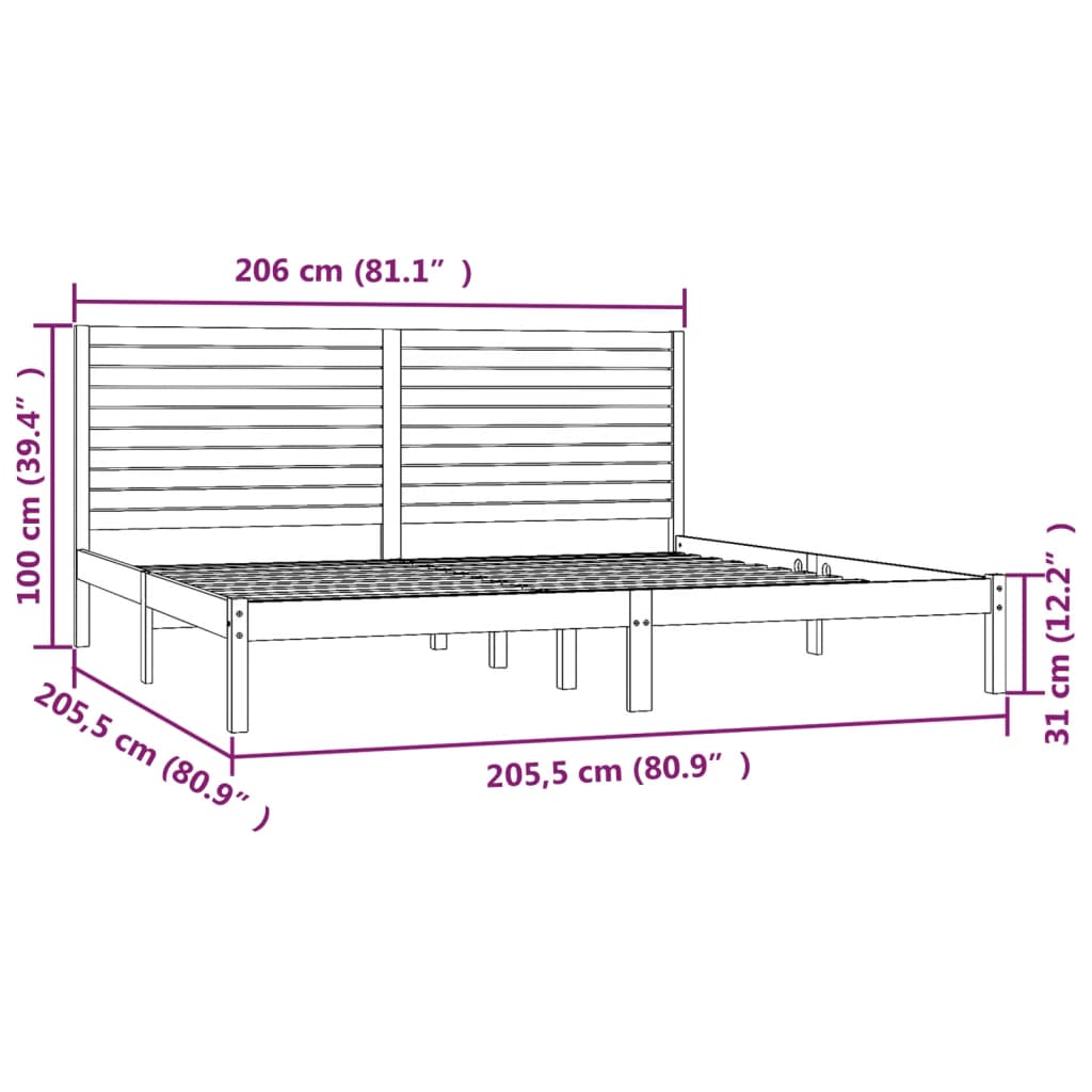 vidaXL Sängram vit massivt trä 200x200 cm