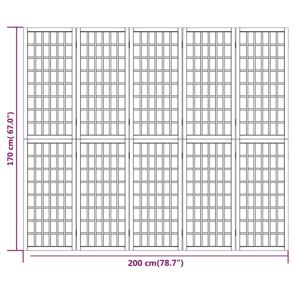 vidaXL Rumsavdelare med 5 paneler japansk stil 200x170 cm