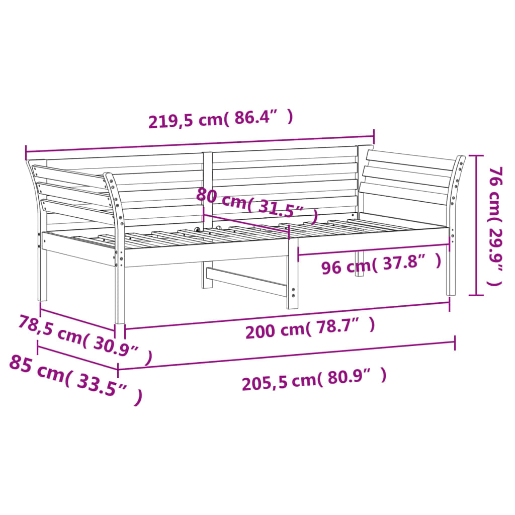 vidaXL Dagbädd utan madrass vaxad brun 80x200 cm massiv furu