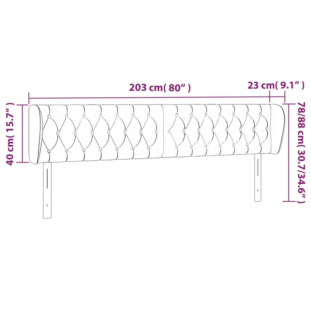 vidaXL Sänggavel med kanter mörkgrå 203x23x78/88 cm sammet