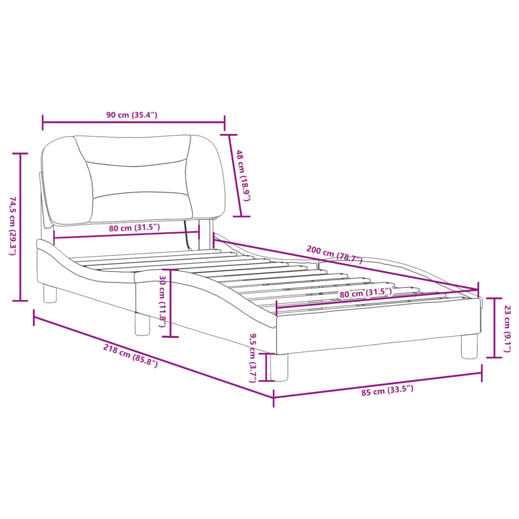 vidaXL Sängram med LED-belysning svart 80x200 cm tyg