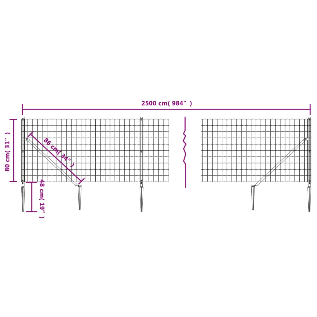 vidaXL Stängsel med markspett antracit 0,8x25 m