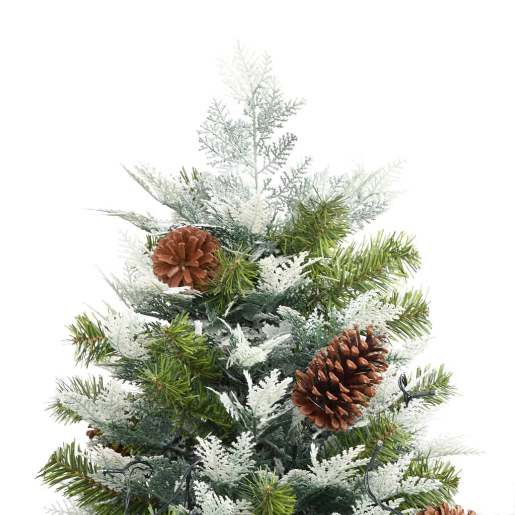 vidaXL Belyst julgran med kottar grön 195 cm PVC&PE