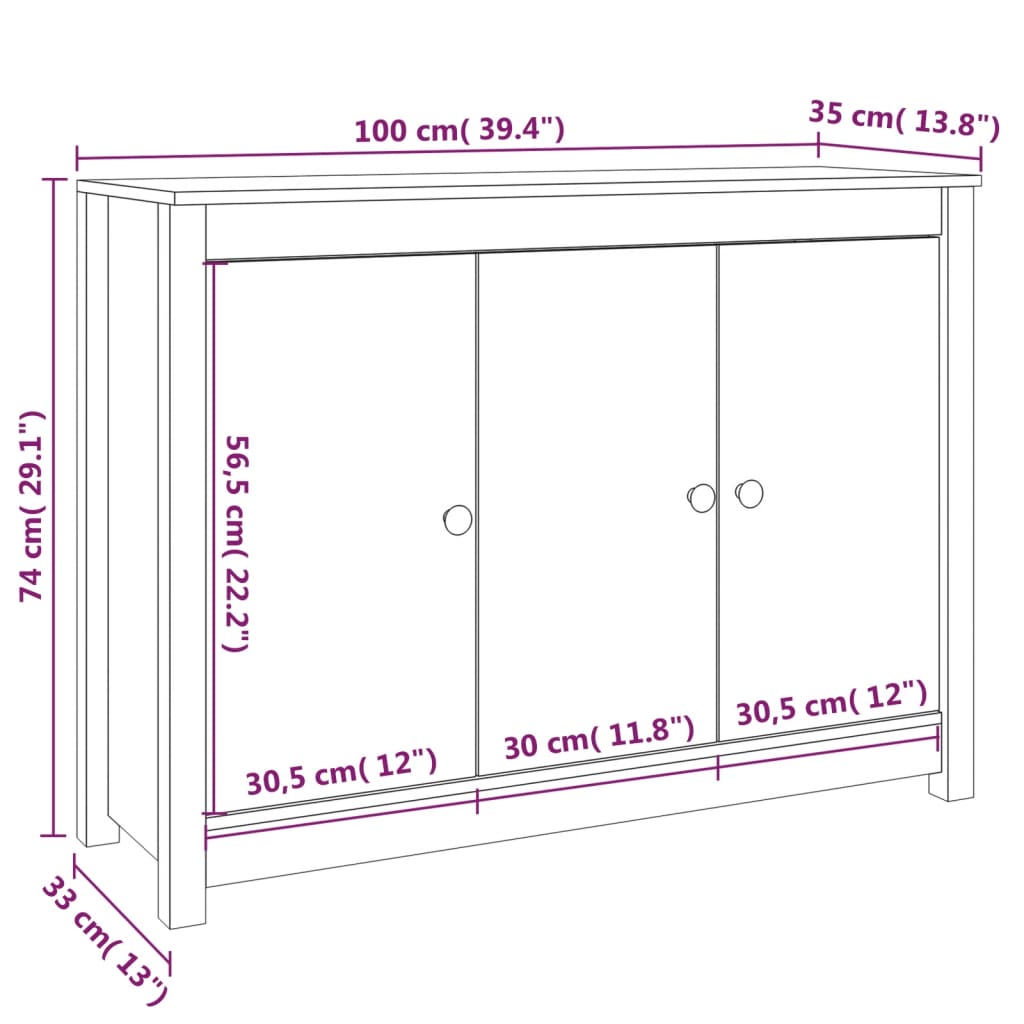 vidaXL Skänk vit 100x35x74 cm massiv furu