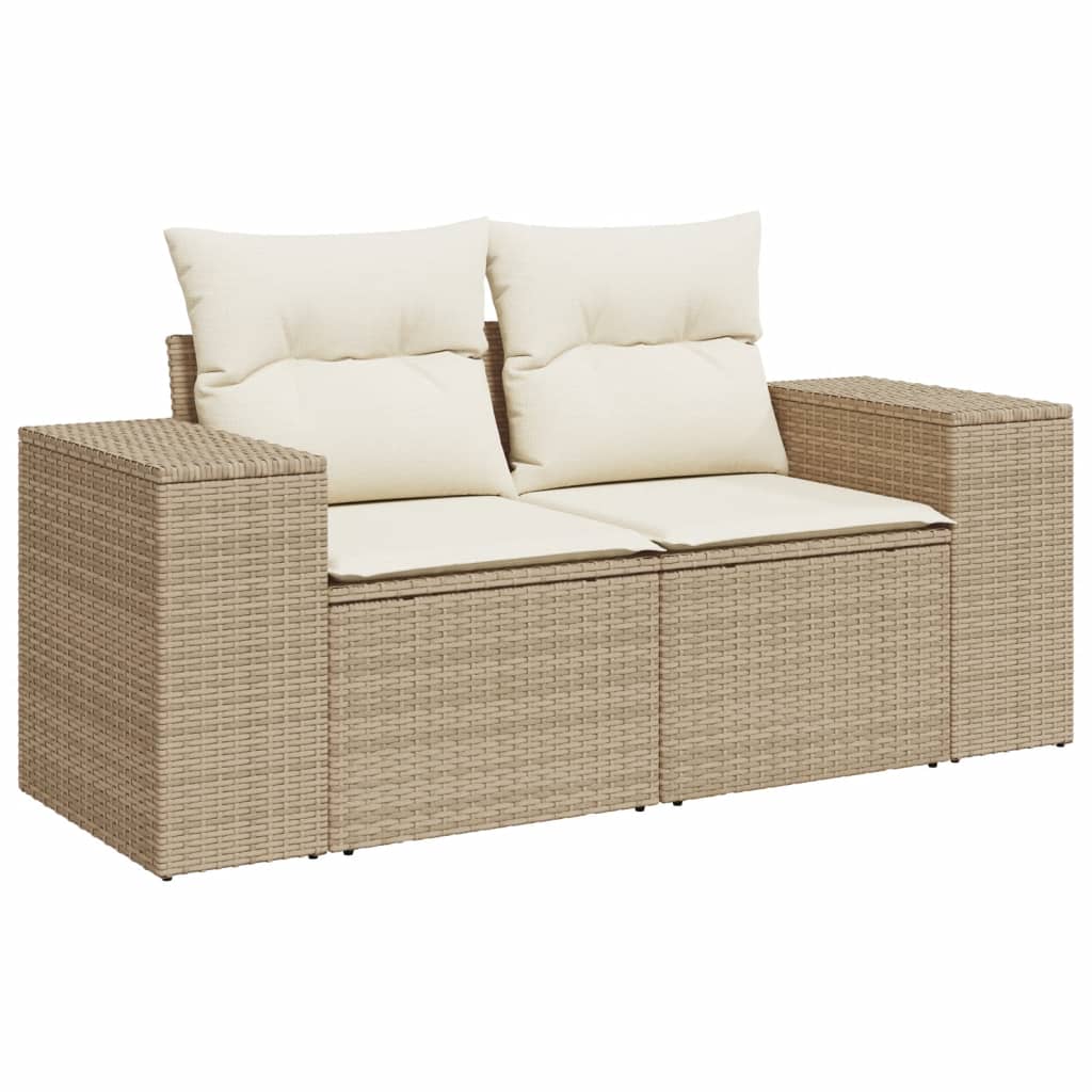 vidaXL Loungegrupp för trädgården m. dynor 11 delar beige konstrotting