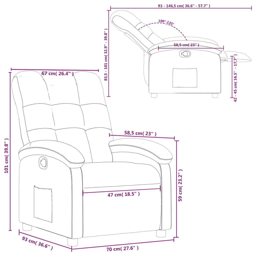 vidaXL Reclinerfåtölj taupe tyg