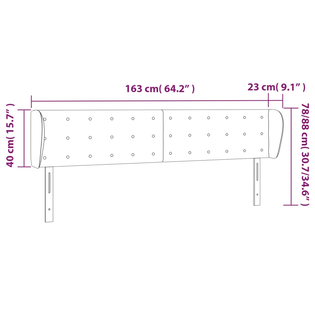 vidaXL Sänggavel med kanter mörkgrå 163x23x78/88 cm sammet