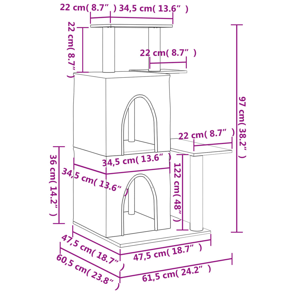 vidaXL Klösträd med sisalpelare ljusgrå 97 cm