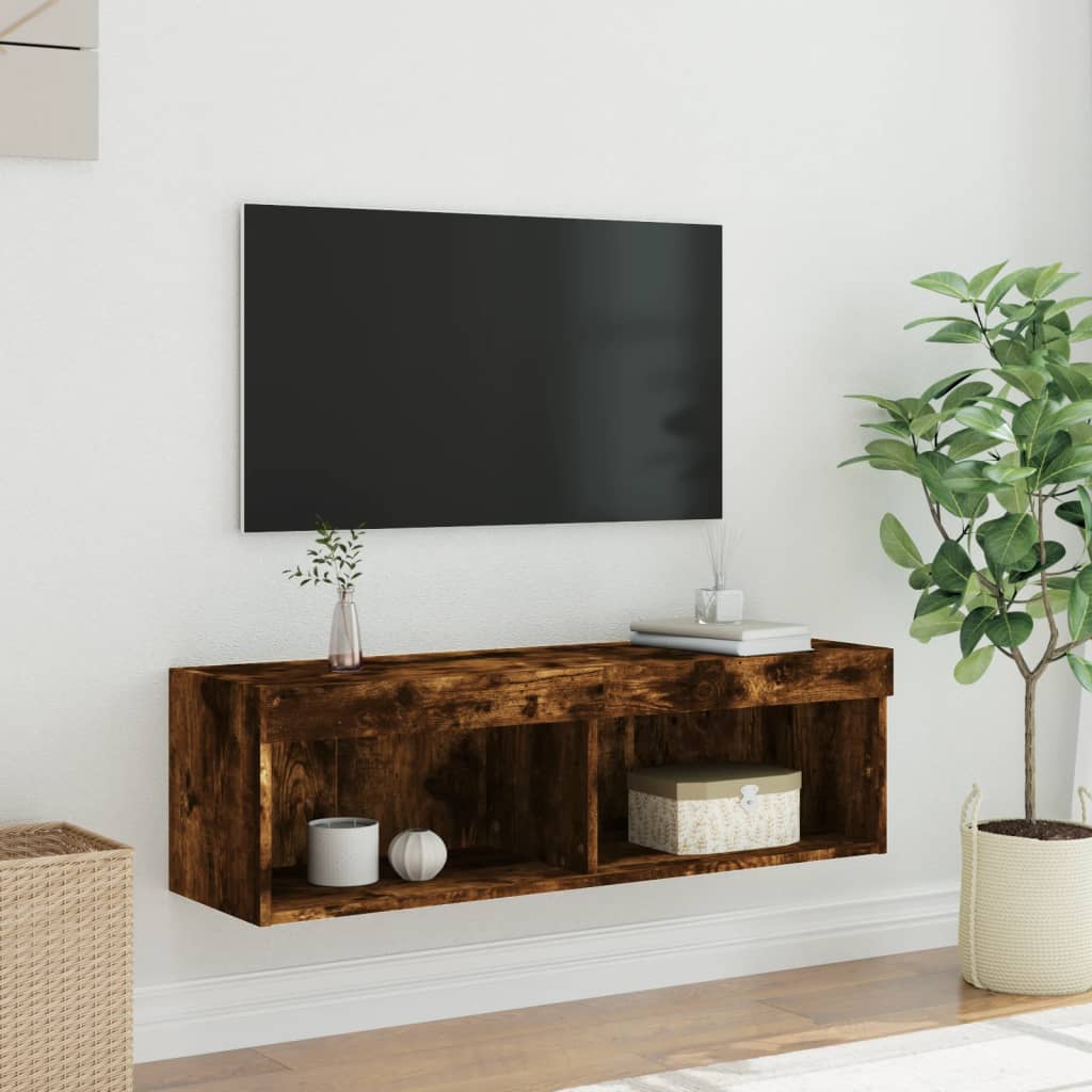 vidaXL Tv-bänk med LED-belysning rökfärgad ek 100x30x30 cm