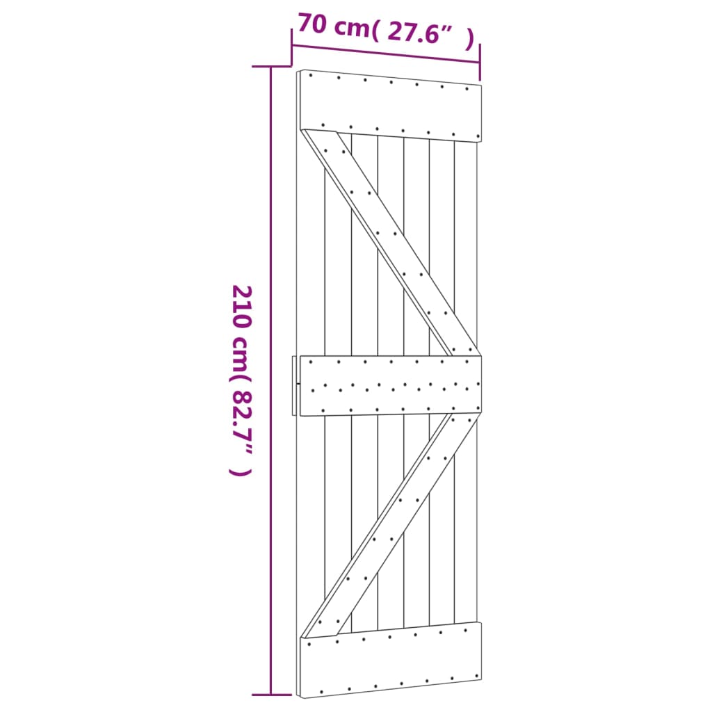 vidaXL Skjutdörr med beslag 70x210 cm massiv furu