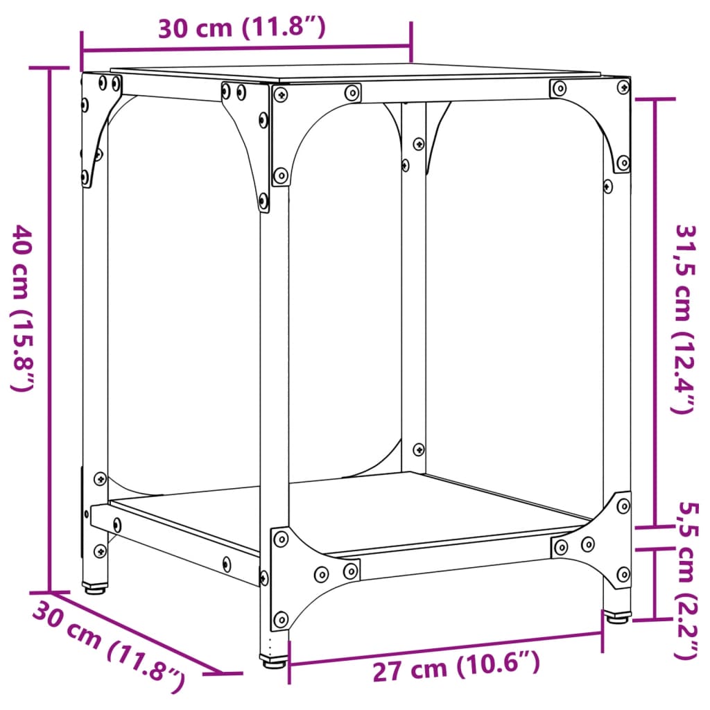 vidaXL Soffbord med transparent glasskiva 2 st 30x30x40 cm stål