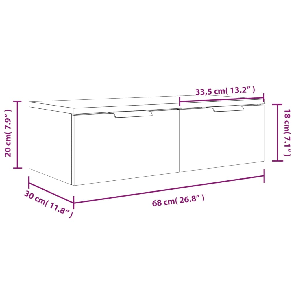 vidaXL Väggskåp rökfärgad ek 68x30x20 cm konstruerat trä