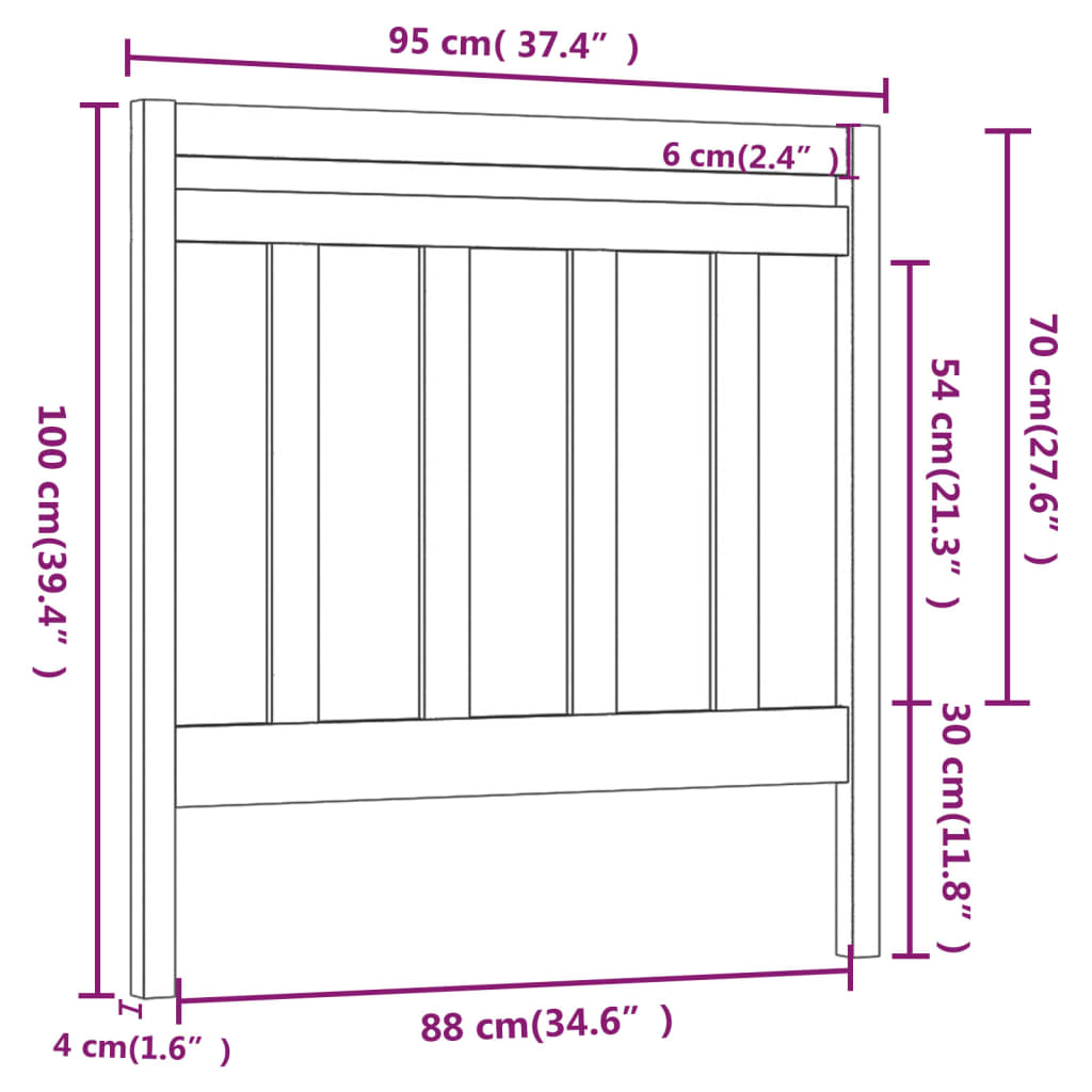 vidaXL Sänggavel Grå 95x4x100 cm massiv furu