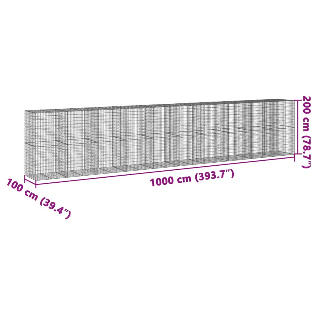 vidaXL Gabionkorg med skydd 1000x100x200 cm galvaniserat järn