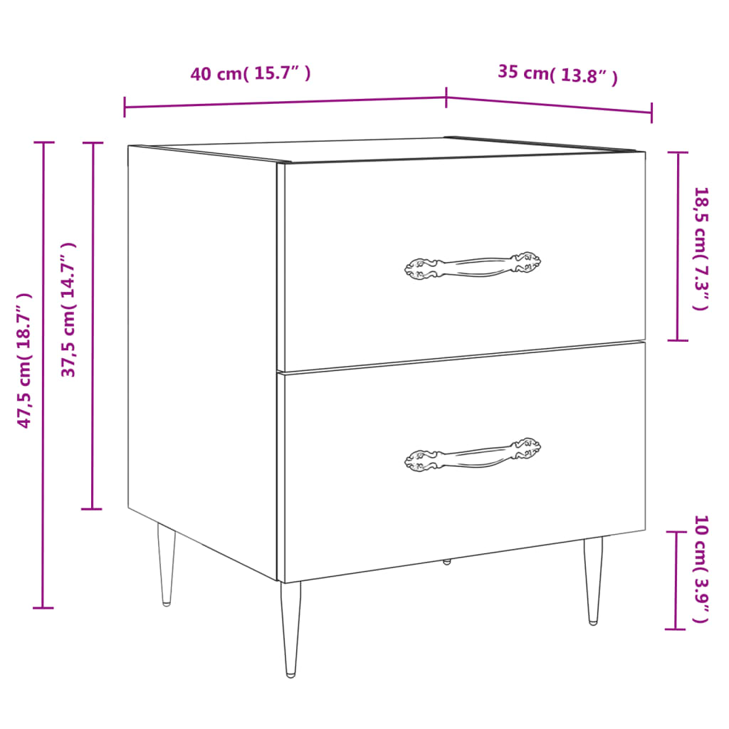 vidaXL Sängbord 2 st betonggrå 40x35x47,5 cm konstruerat trä