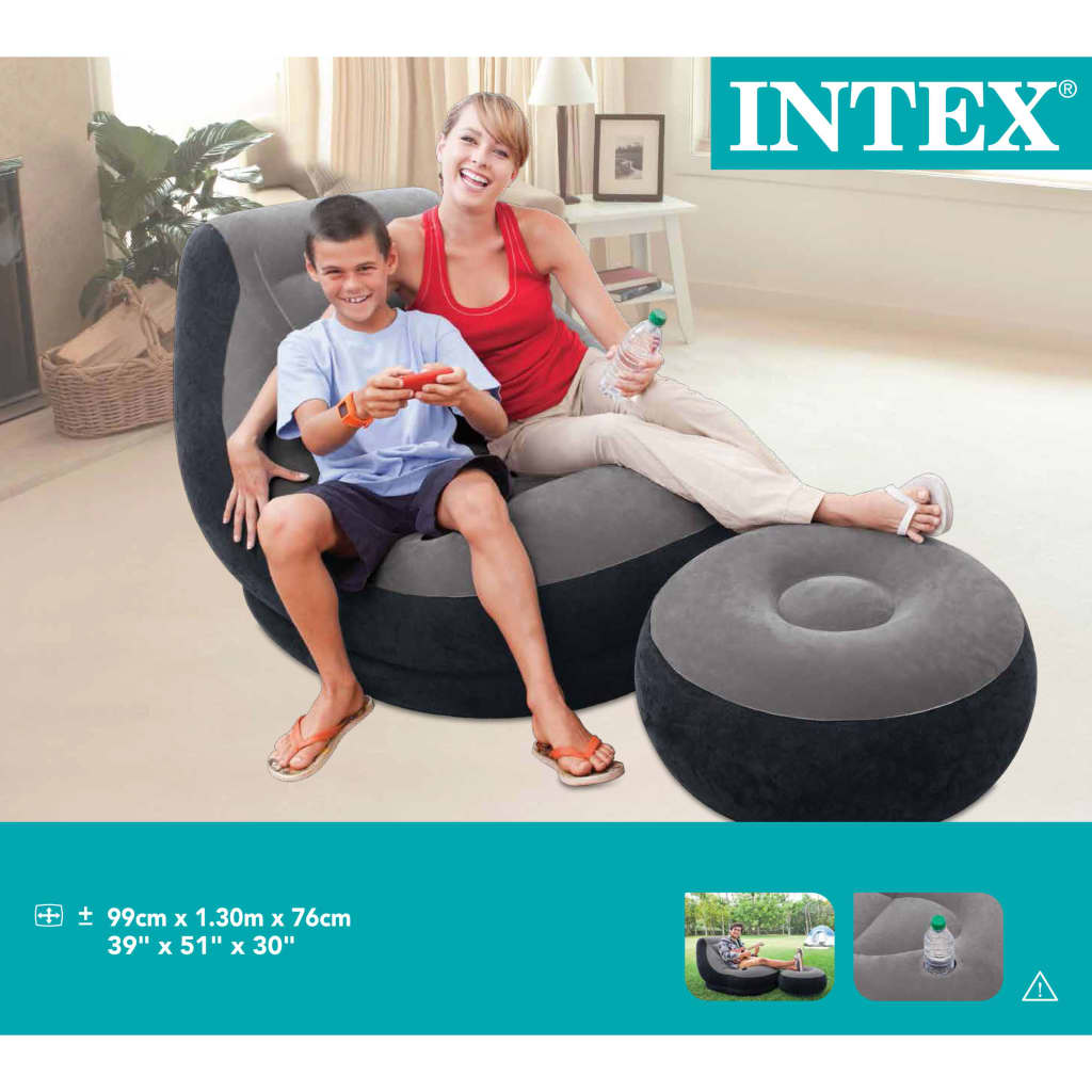 Intex Uppblåsbar fåtölj med puff Ultra Lounge Relax 68564NP