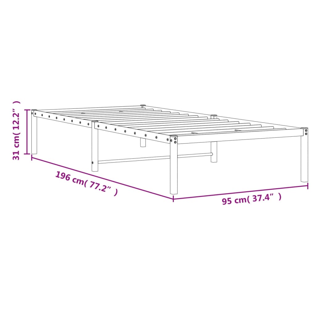 vidaXL Sängram metall svart 90x190 cm